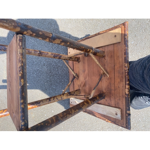 192 - Two retro wooden chairs and bamboo/cane side table. 

All dimensions in images.