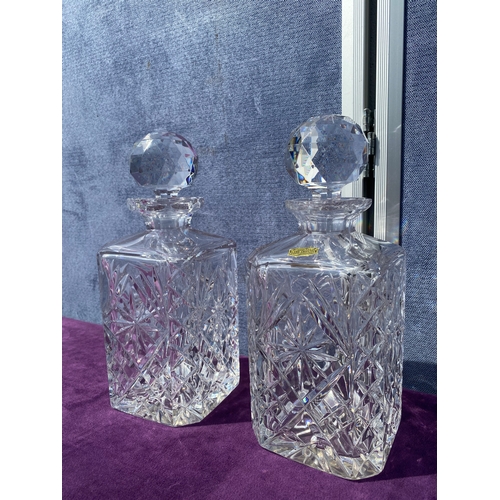 80 - Two Hand cut lead crystal squared decanters