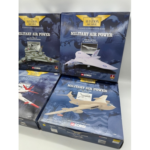 316 - Four Corgi Military Air Power 1:144 Scale Die cast Models - AVRO Vulcan B2 48303, Comet 4 AA31401, A... 