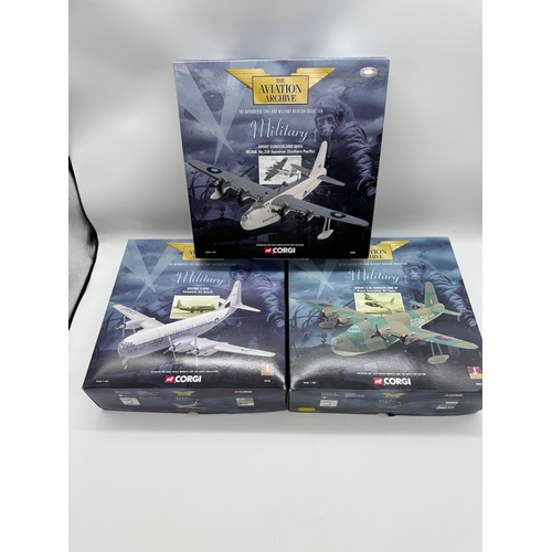 318 - Four Corgi Military Aircraft 1:144 Scale Die cast Models - Short Sunderland MKIII 48805, Boeing C-97... 