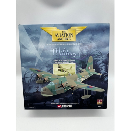 318 - Four Corgi Military Aircraft 1:144 Scale Die cast Models - Short Sunderland MKIII 48805, Boeing C-97... 