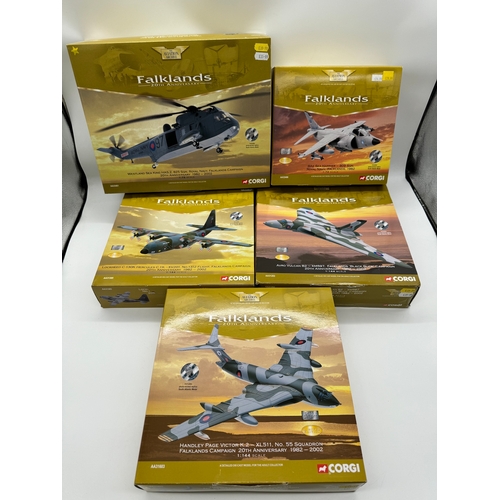 320 - Five Corgi Falklands 20th Anniversary Die cast Aircraft Models - Westland Sea King AA33401, BAe Sea ... 