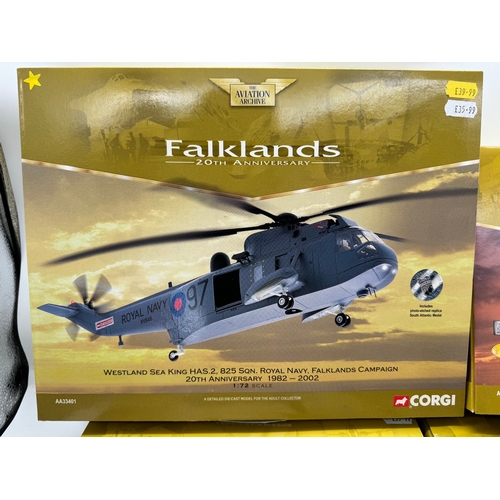 320 - Five Corgi Falklands 20th Anniversary Die cast Aircraft Models - Westland Sea King AA33401, BAe Sea ... 