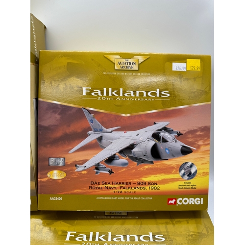 320 - Five Corgi Falklands 20th Anniversary Die cast Aircraft Models - Westland Sea King AA33401, BAe Sea ... 