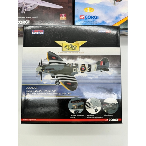 323 - Four Corgi die cast model aircraft Boeing C-97G Stratofreighter AA31002, AVRO Lancastrian BOAC 47402... 