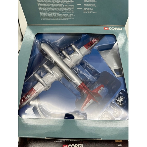 323 - Four Corgi die cast model aircraft Boeing C-97G Stratofreighter AA31002, AVRO Lancastrian BOAC 47402... 