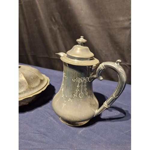 456 - A silver plated teapot and serving bowl