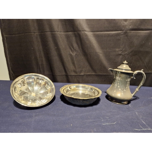 456 - A silver plated teapot and serving bowl