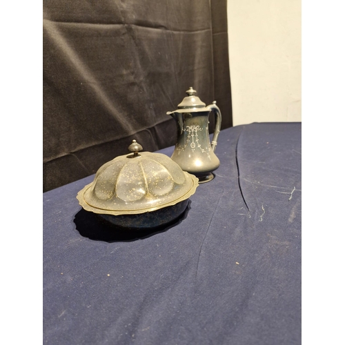 456 - A silver plated teapot and serving bowl