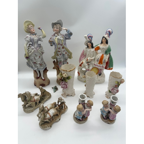 86 - Collection of 19th century Austrian / German porcelain figurines + ceramic flat backA/F