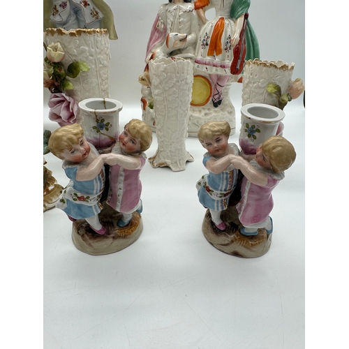 86 - Collection of 19th century Austrian / German porcelain figurines + ceramic flat backA/F