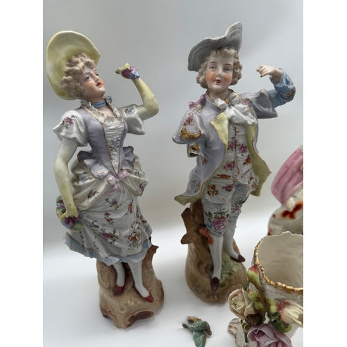 86 - Collection of 19th century Austrian / German porcelain figurines + ceramic flat backA/F