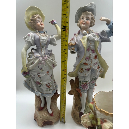 86 - Collection of 19th century Austrian / German porcelain figurines + ceramic flat backA/F