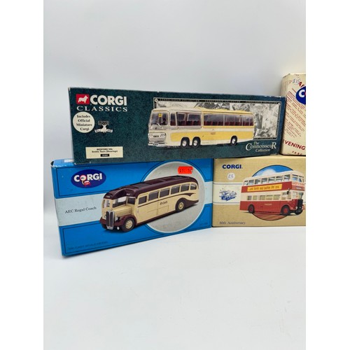 341 - Lot of 6 boxed Corgi buses / coaches - AEC Regal Coach, Guy Arab northern , Guy Arab Bournemouth, Ti... 