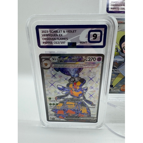 95 - Pokemon TCG: Three Graded Obsidian Flames Cards Vespiquen ex 212/197 , Poppy 220/197, Revavroom ex 2... 