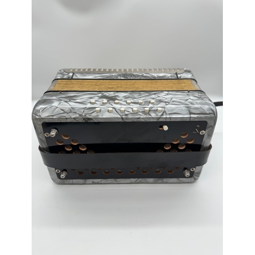 32 - Vintage Bell Accordion with silver marbled effect in carry case - Sold by Bell Accordions Surbiton, ... 