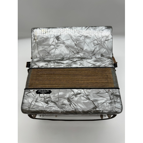 32 - Vintage Bell Accordion with silver marbled effect in carry case - Sold by Bell Accordions Surbiton, ... 