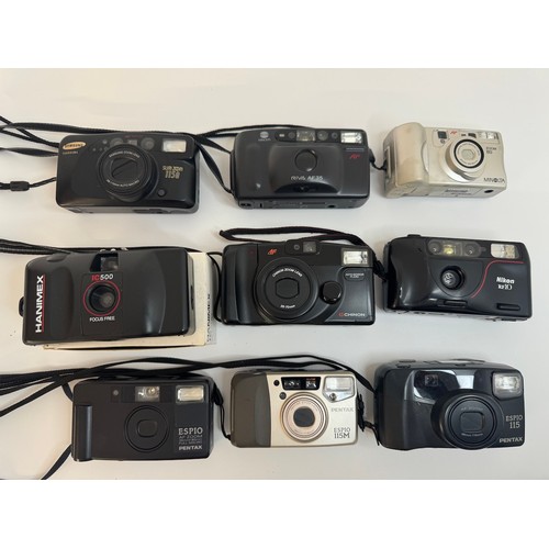 54 - Nine various compact cameras including Pentax, Hanimex, Samsung etc