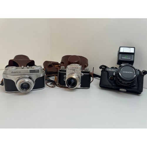 60 - Three 35mm cameras including Arette IA, EXA, Chinon CE-4S