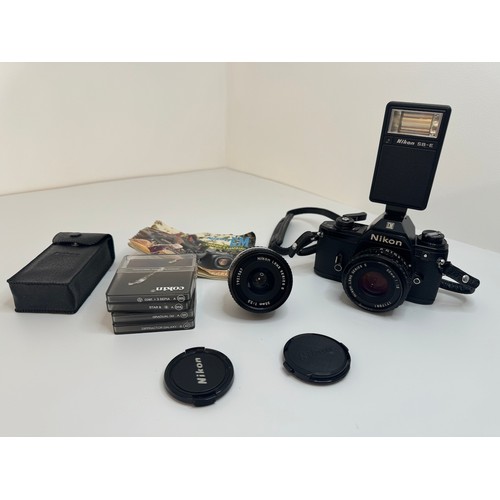 62 - Nikon EM 35mm Camera with Nikon Series E f1.8 50mm lens includes Nikon Series 35mm f/2.5 lens, SB-E ... 