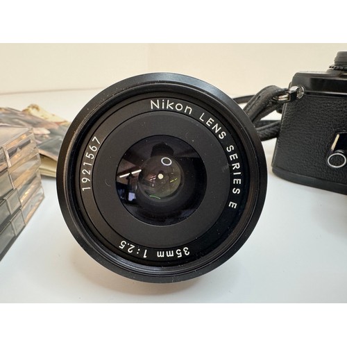 62 - Nikon EM 35mm Camera with Nikon Series E f1.8 50mm lens includes Nikon Series 35mm f/2.5 lens, SB-E ... 