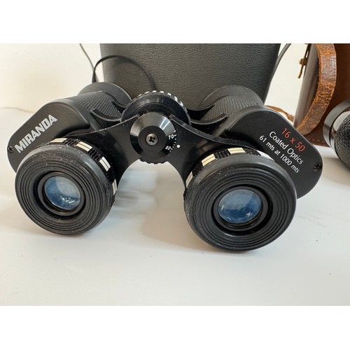 67 - Three Binoculars in cases - Greenkat 8x40, Ross London 9x35, Miranda 16x50