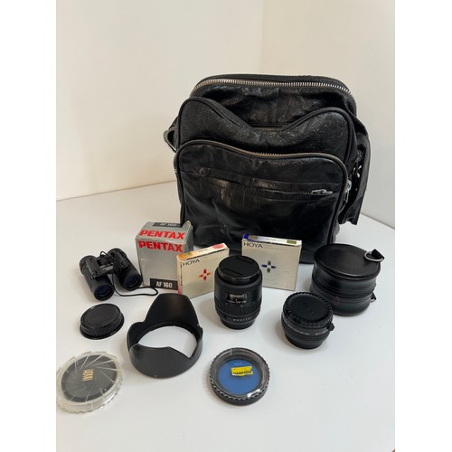 74 - Collection of camera / photography accessories, lenses, binoculars