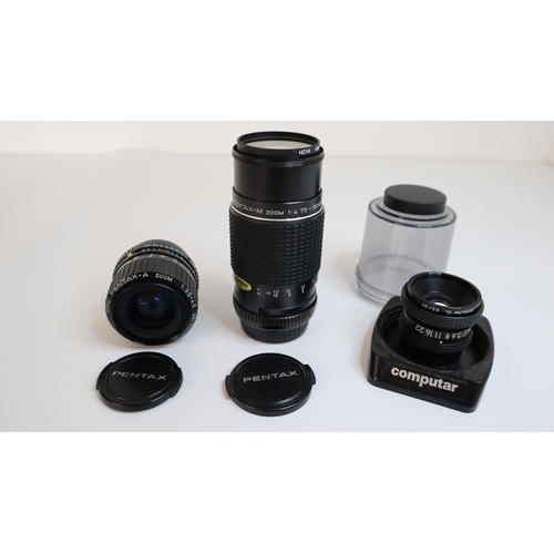 86 - Three Camera Lenses including Pentax A f/3.5 35-70mm, Pentax M f/4 75-150mm + Computar dl 4.5/80