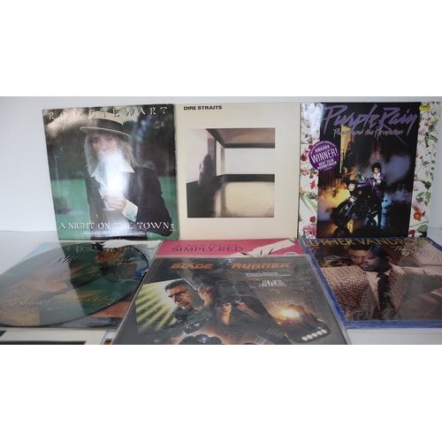 98 - A collection of vinyl LP including Alice Cooper Schools Out, Blade Runner, Luther Vandross, Rod Stew... 