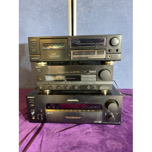 162 - Aiwa Stereo cassette deck AD-F460, Sony Hi-Fi stereo component system LBT-V702, Sony FM stereo/FM_AM... 