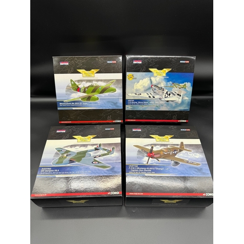 103 - Four Corgi Model Aircraft - US37101 P-51B Mustang, US37102 P51B-5 Mustang, AA37302 DH Vampire FB9, M... 