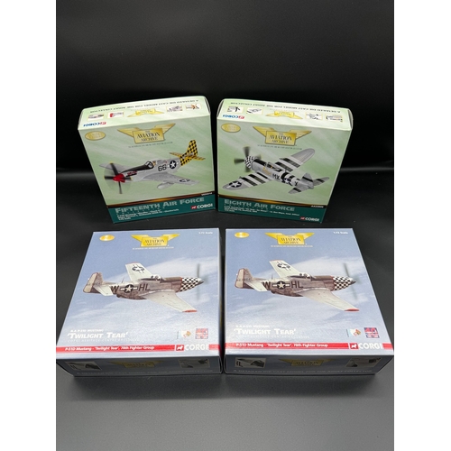 105 - Four Corgi Model Aircraft US32214 P-51D Mustang, AA33806 P-47D Thunderbolt, AA32220 P-51D Mustang, A... 