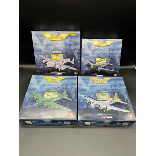 114 - Four Corgi Military Aircraft Models 1st Issue - Douglas DC3 - RAF, Avro Lancaster - RAF Coastal Comm... 