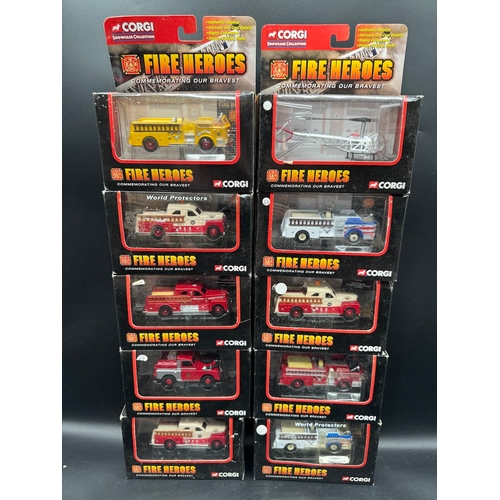 135 - A collection of 10 Corgi Fire Heroes Diecast Models all boxed