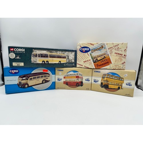 185 - Lot of 6 boxed Corgi buses / coaches - AEC Regal Coach, Guy Arab northern , Guy Arab Bournemouth, Ti... 