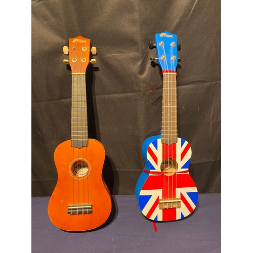 225 - Two Tiger Ukulele's including Great Britain flag design.