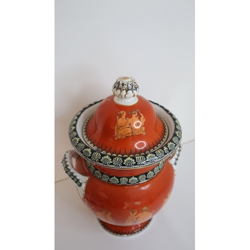 13 - Large 19th Century Orange Neo Classical Lidded Urn Vase Greek Mythology -  45cm