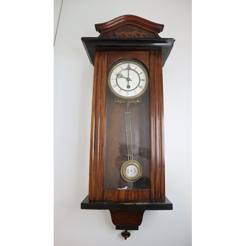 16 - Vintage Mahogany Pendoum Regulator Wall Clock with White enamel face