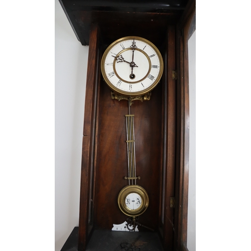 16 - Vintage Mahogany Pendoum Regulator Wall Clock with White enamel face