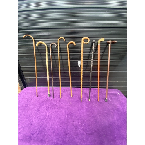 87 - A collection of walking sticks / canes and ceramic stick/umbrella holder.