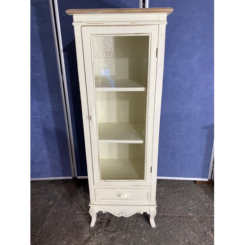 217 - Matching Painted Pine three drawer cabinet and glass front display unit.