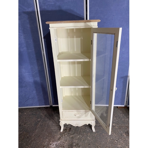 217 - Matching Painted Pine three drawer cabinet and glass front display unit.