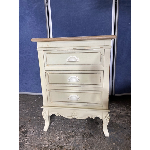 217 - Matching Painted Pine three drawer cabinet and glass front display unit.