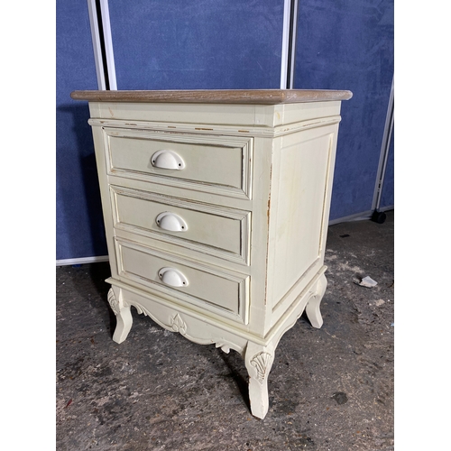 217 - Matching Painted Pine three drawer cabinet and glass front display unit.