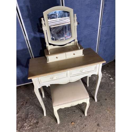 218 - Painted Pine dressing table, with stool and mirror