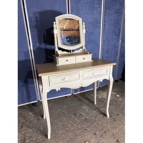 218 - Painted Pine dressing table, with stool and mirror