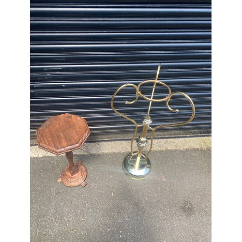 239 - Mid century metal plant stand and Small wooden table