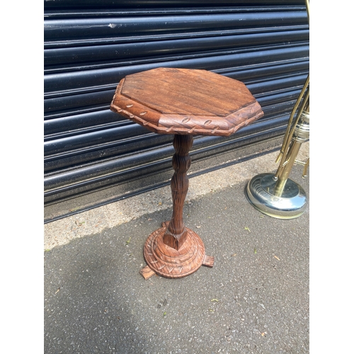 239 - Mid century metal plant stand and Small wooden table