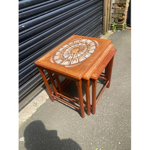 245 - Mid century teak tiled top nest of tables.