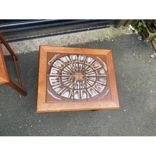 245 - Mid century teak tiled top nest of tables.